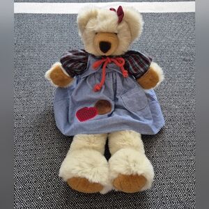 Vintage Dakin Renee Posner Country Girl Stuffed Teddy Bear Plush w/ Denim Dress